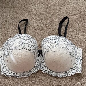 Victoria's Secret Cream and Black Lace Push-Up Bra